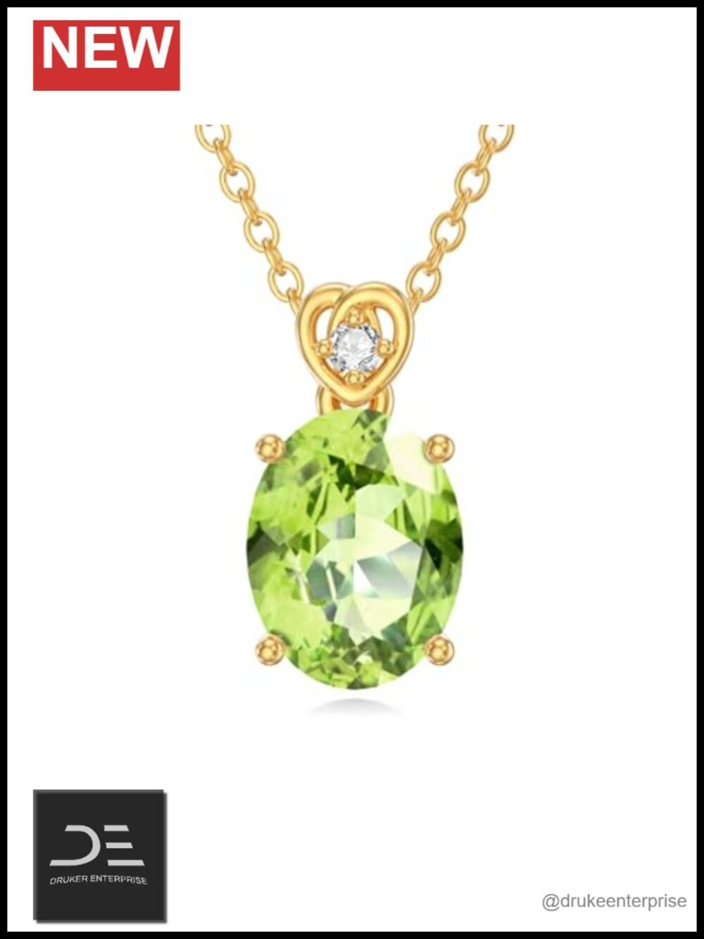 14k Gold Oval Birthstone Necklace with Real Diamonds 2 CT